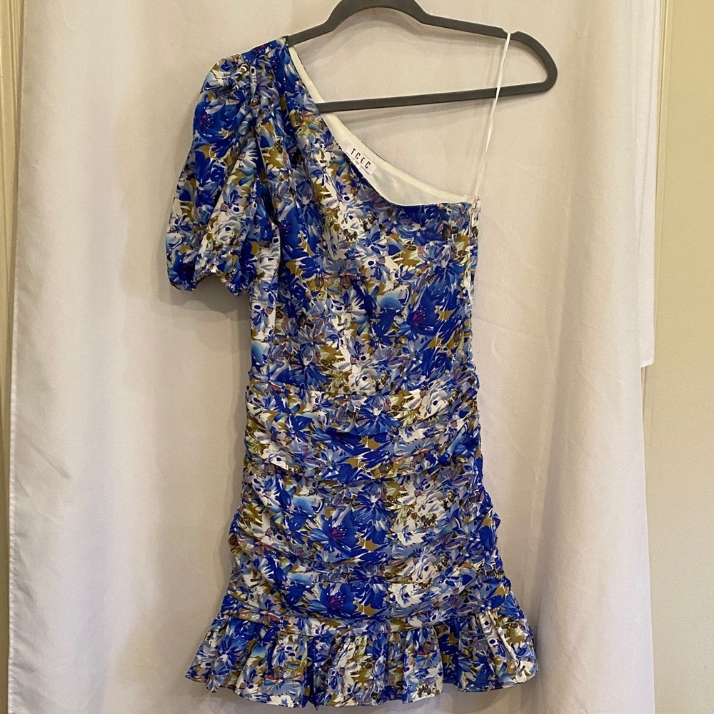 TCEC Blue Floral One-Shoulder Dress